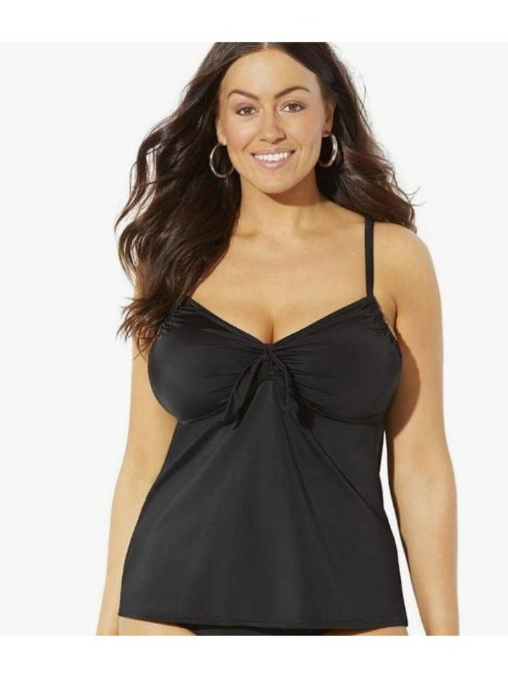Swimsuits For All Black Tie Front Underwire Tankini Top Size 8 NWT